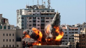 تدمير برج الجلاء في غزة